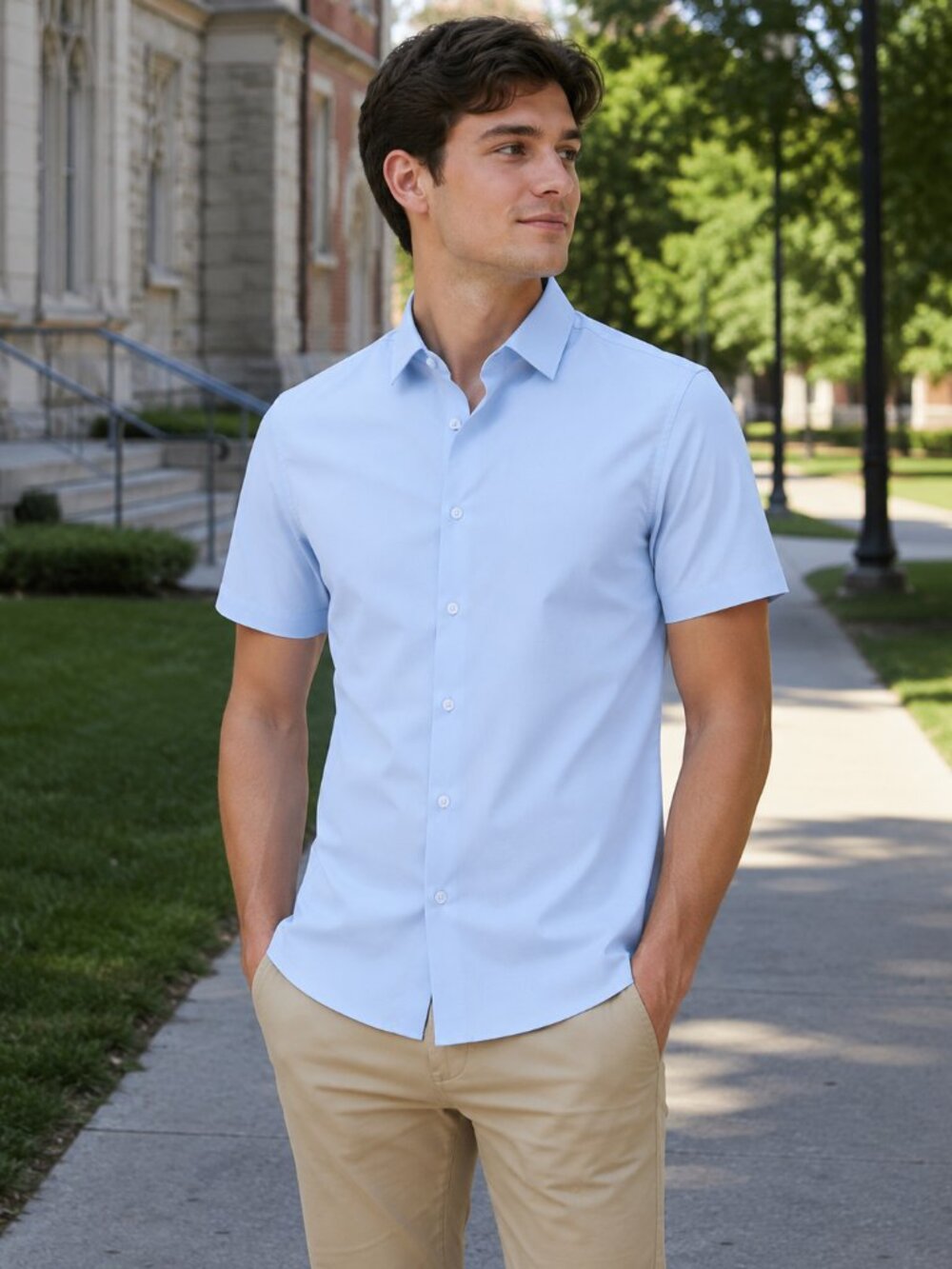 SUSLO Couture Men’s Light Blue Slim Fit Stretch Button-Up Shirt Size S NWT